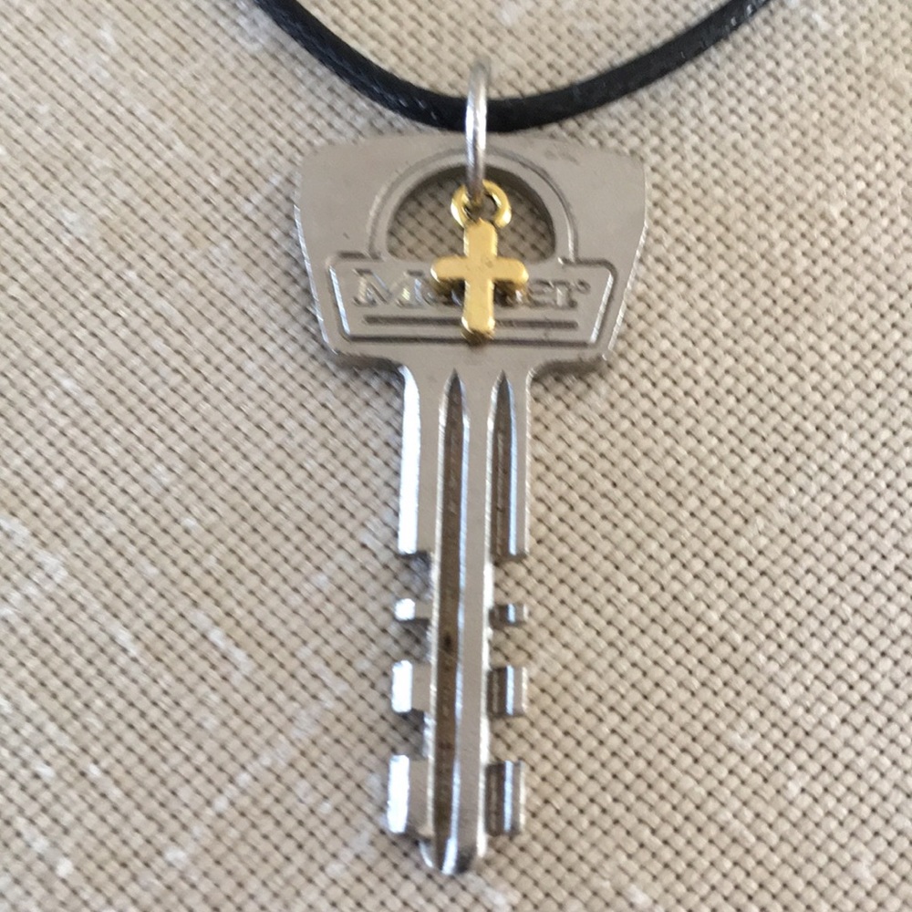 HAND CRAFTED Vintage Master Key Pendant Necklace with Cross Charm